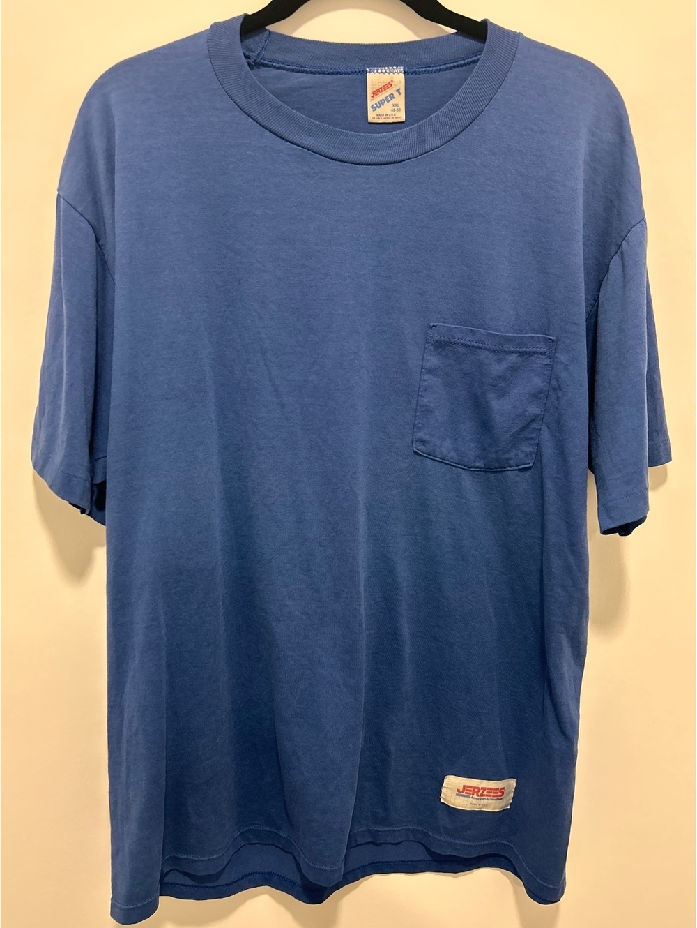 Vintage Jerzees Super T XXL Blue Pocket T-Shirt Made in USA